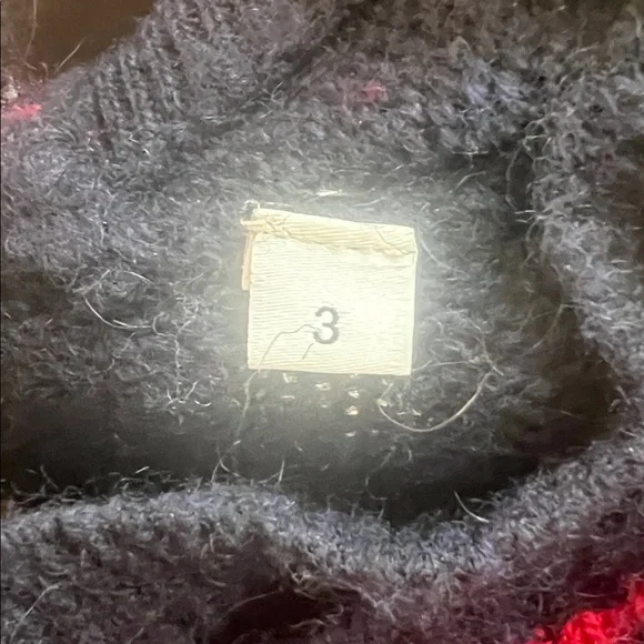 Sandro Paris Navy and red striped Sweater with Ruffle Collar and sleeves. - Picture 4 of 7